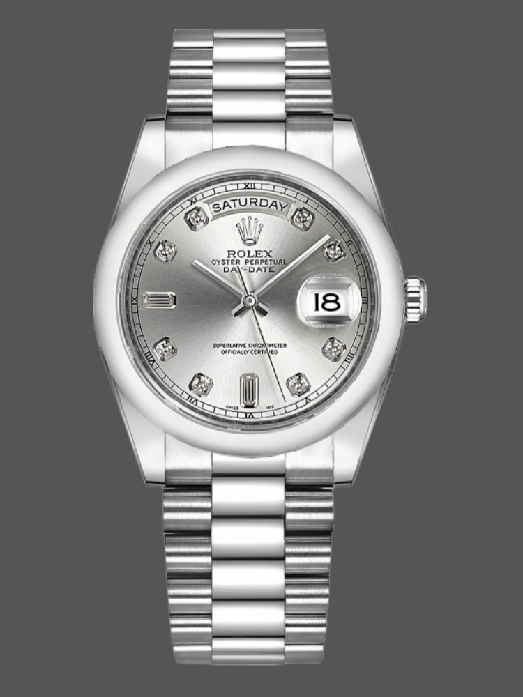 Silver Diamond Dial White Gold Date 36mm Unisex