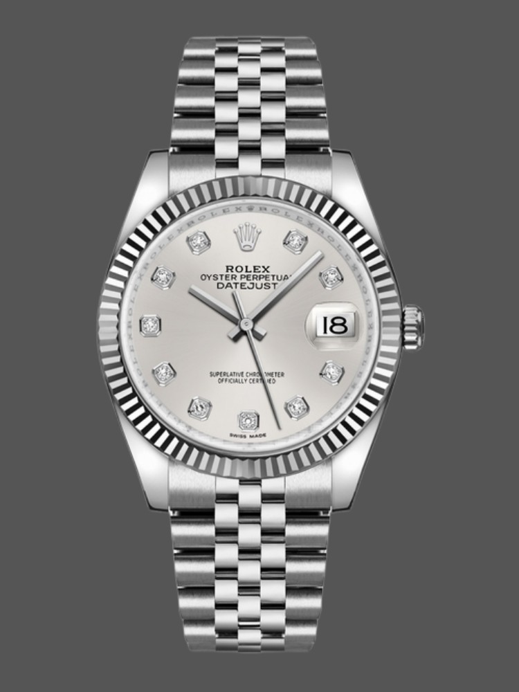 Silver Diamond Dial Date 36mm Unisex