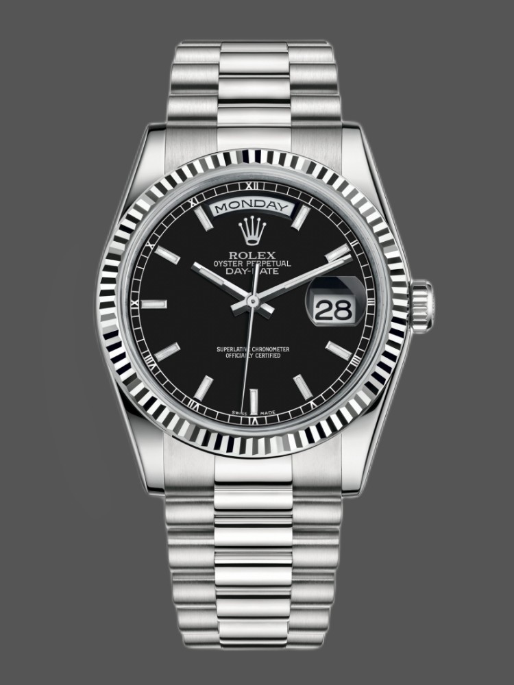 White Gold Black Dial Fluted Bezel Date