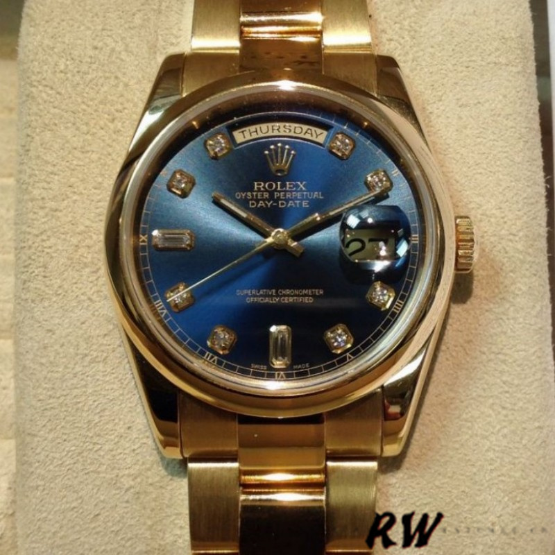 Blue Diamond Dial Yellow Gold Date 36mm Unisex