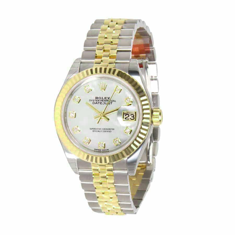 Silver Diamond Dial Yellow Gold 28mm Lady