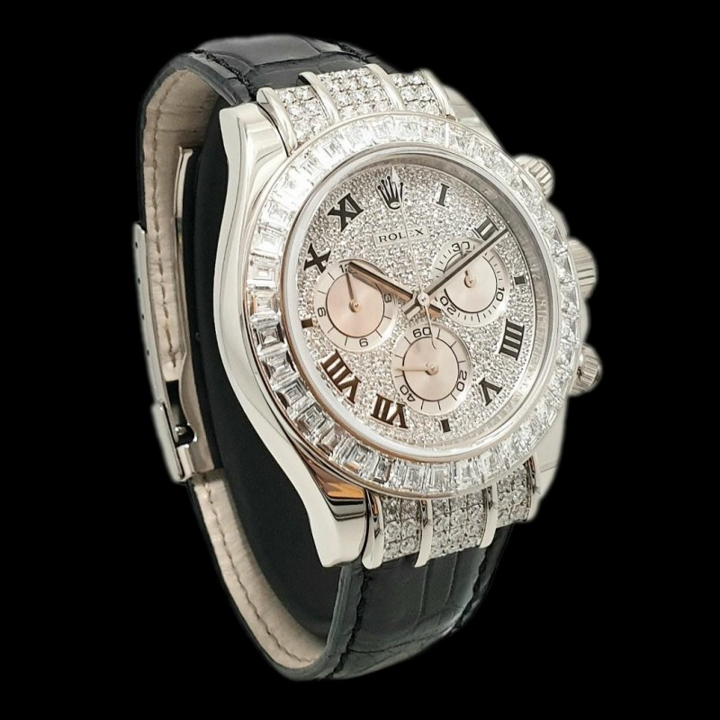 Pave Diamond Dial Yellow Gold Chronograph 40mm Mens