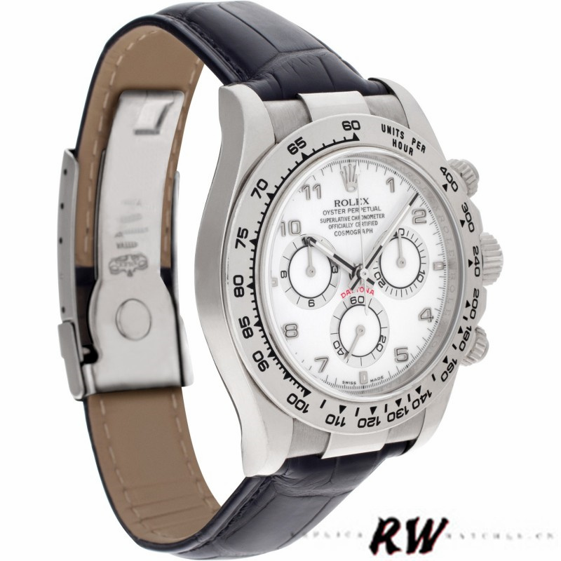 White Dial Black Leather Strap Chronograph 40mm Mens