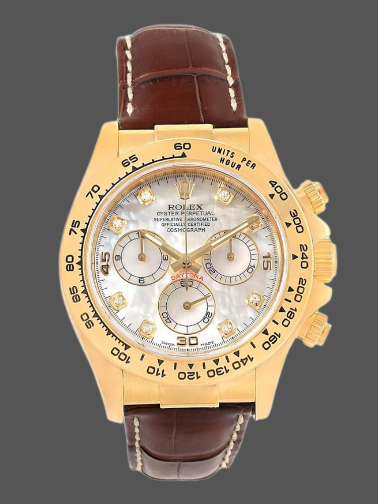 MOP Diamond Dial Brown Leather Strap Chronograph 40mm Mens