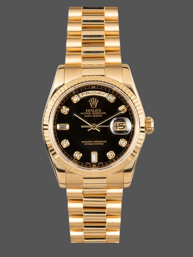 Yellow Gold Black Diamond Dial Date
