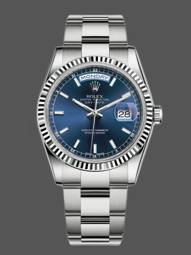 White Gold Blue Dial Fluted Bezel Date