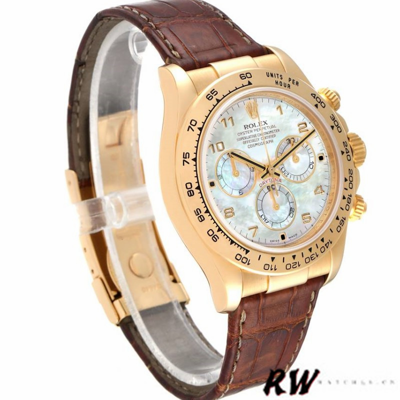 Yellow Gold MOP Dial Brown Strap Chronograph