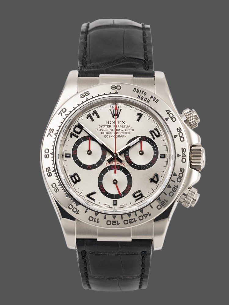 Silver Dial Black Alligator Leather Strap Chronograph 40mm Mens