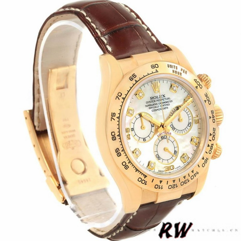 MOP Diamond Dial Brown Leather Strap Chronograph 40mm Mens