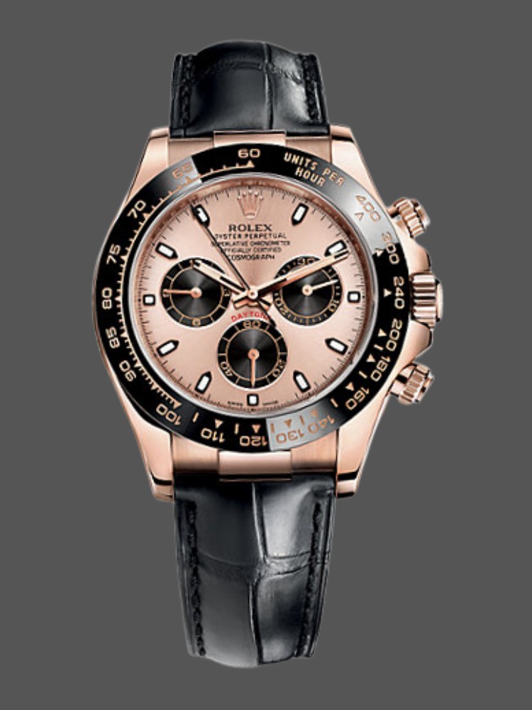 Rose Gold Racing Chronograph Black Pink Dial 40mm Mens