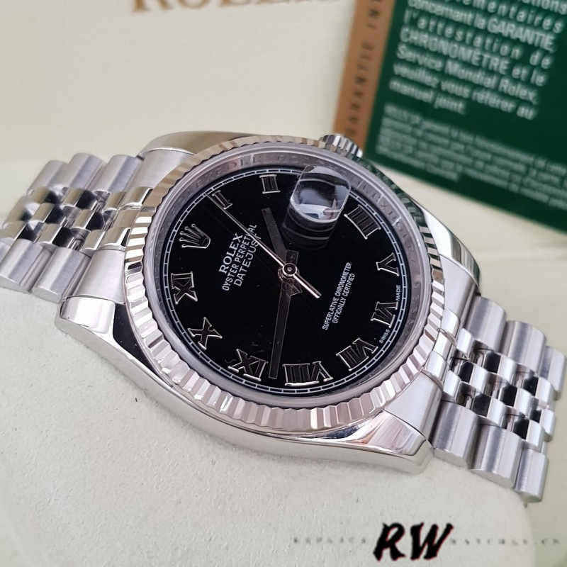 Steel Grooved Bezel Black Roman Numeral Date