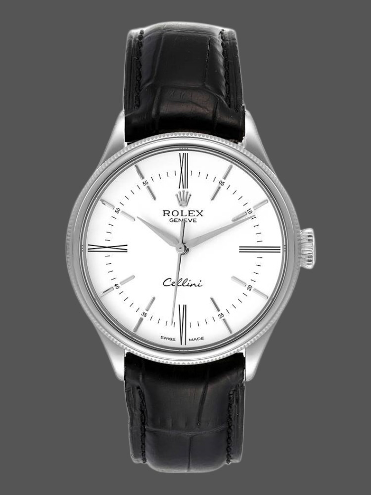 White Dial Black Leather Strap