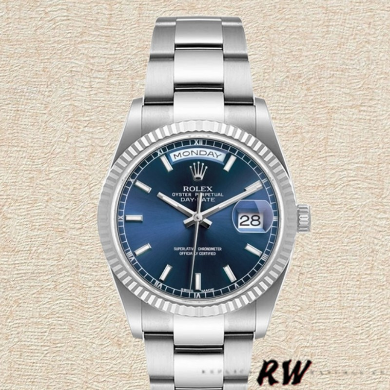 White Gold Blue Dial Fluted Bezel Date