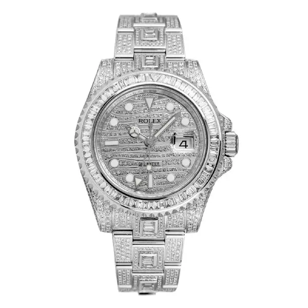 Full Diamond Bezel Black Dial Stainless Steel 40mm Men