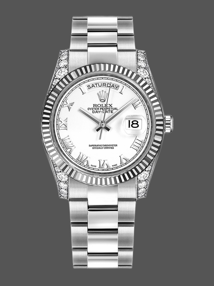 White Gold White Dial Fluted Bezel Date