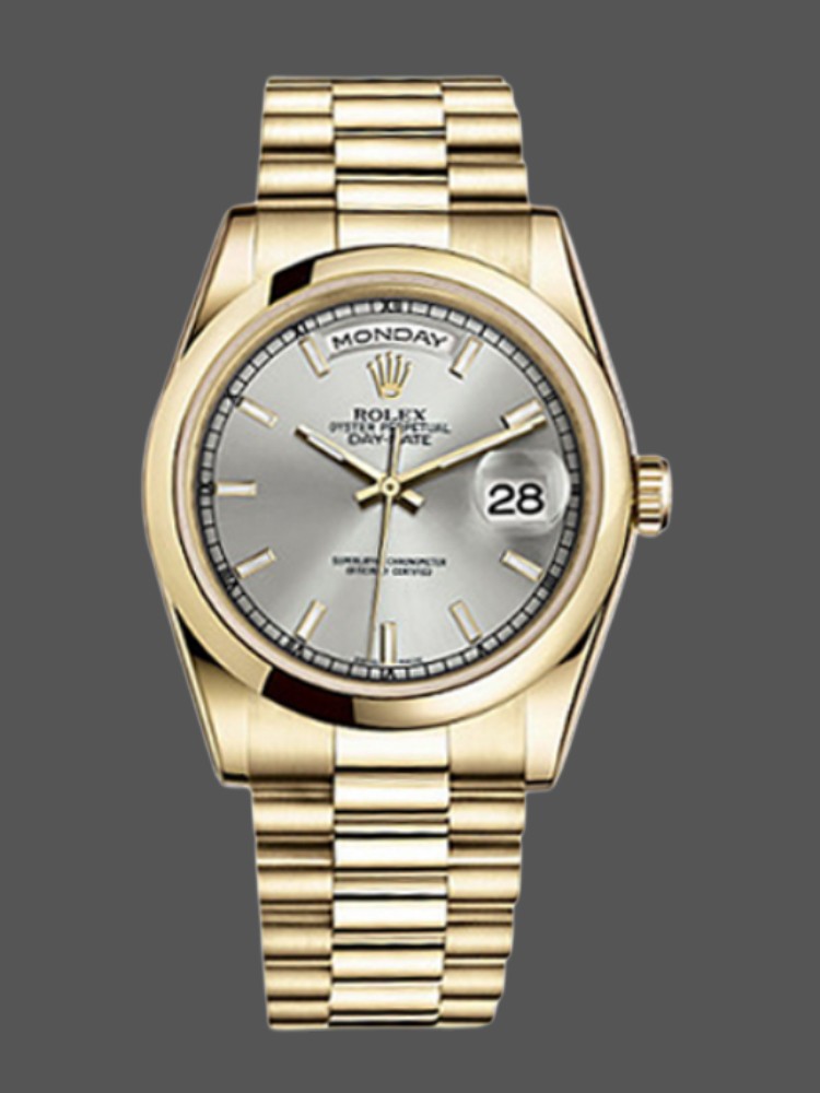 Silver Dial Domed Bezel Yellow Gold Date 36mm Unisex