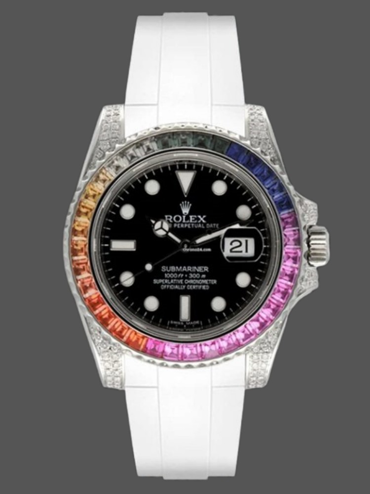 Black Dial White Rubber Strap Diver