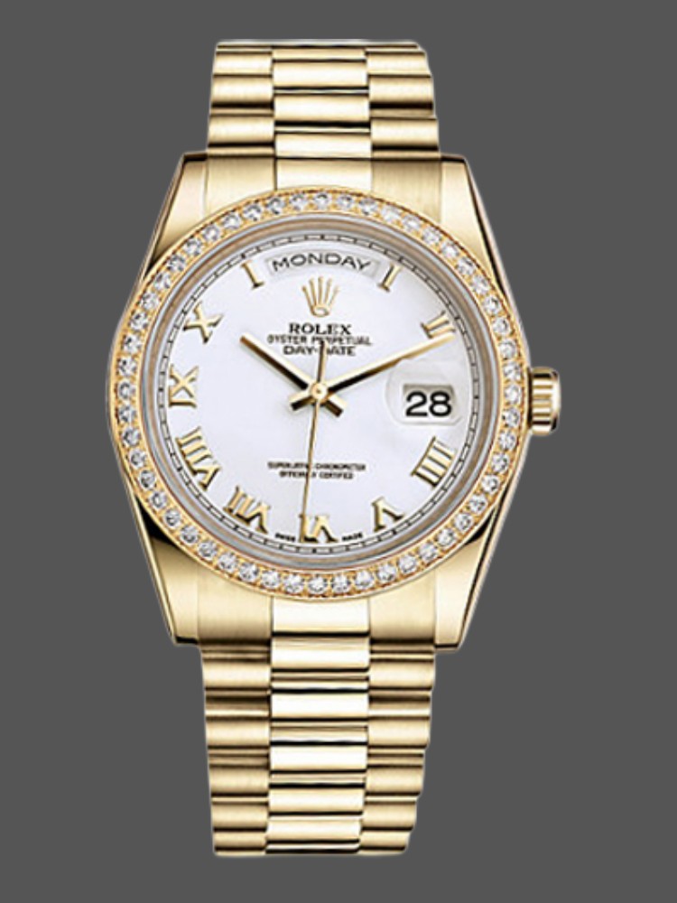 White Roman Numeral Dial Yellow Gold Date