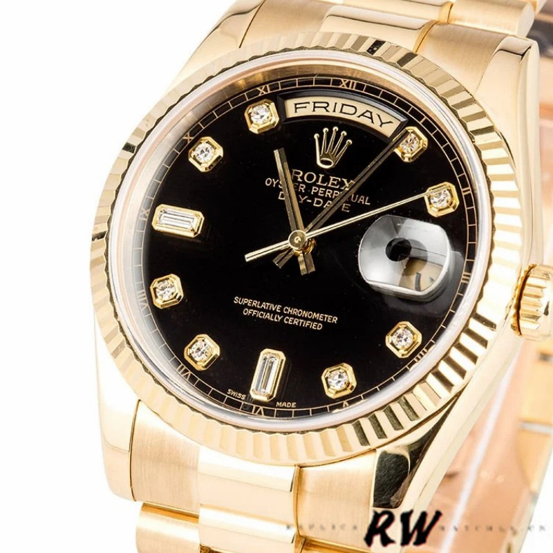 Yellow Gold Black Diamond Dial Date