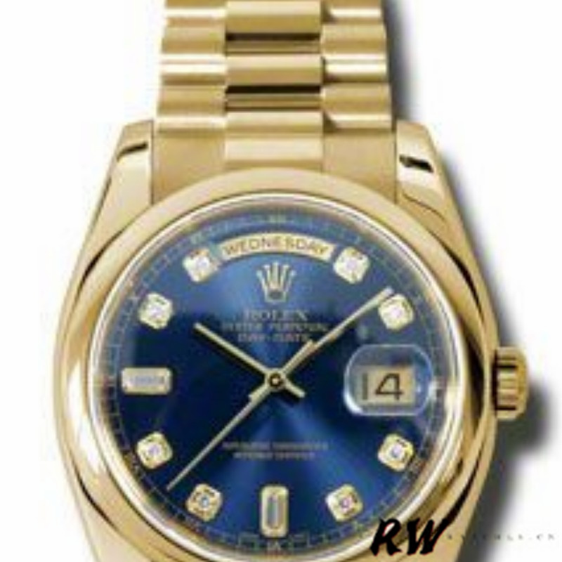 Blue Diamond Dial Yellow Gold Date 36mm Unisex