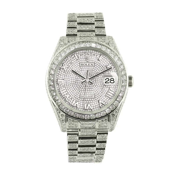 Iced Out Roman Dial Yellow Gold 28mm Lady