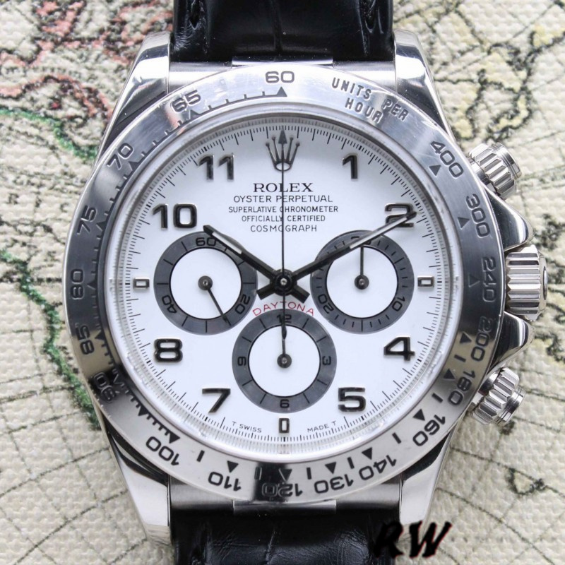 White Dial Black Leather Strap Chronograph 40mm Mens