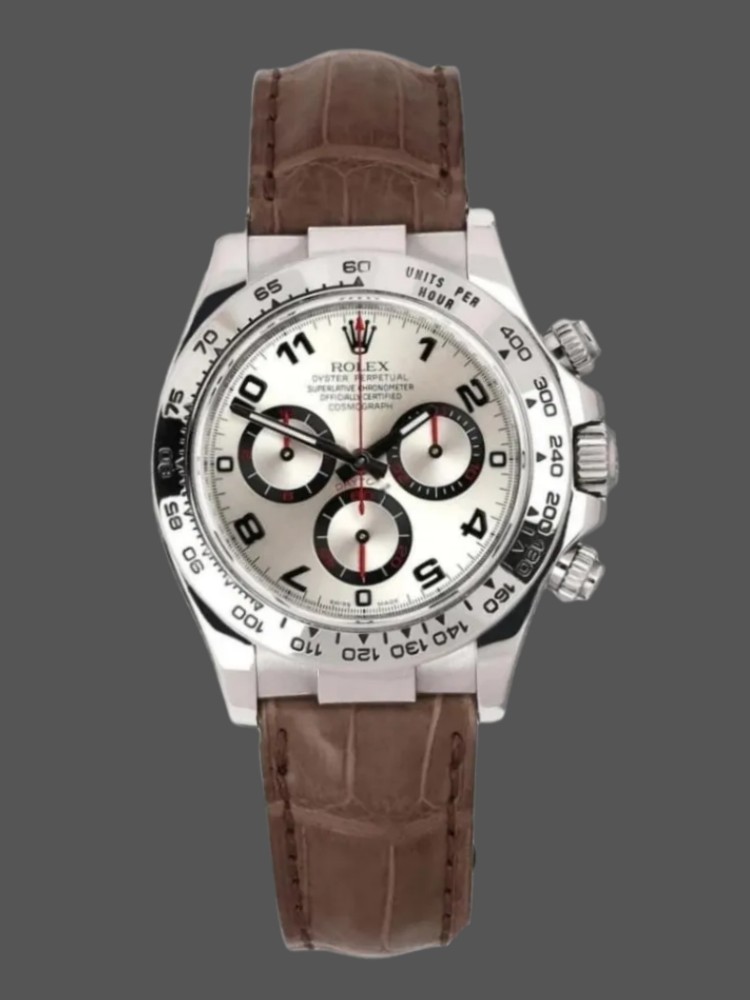 Racing Dial White Gold Brown Leather Strap Chronograph 40mm Mens