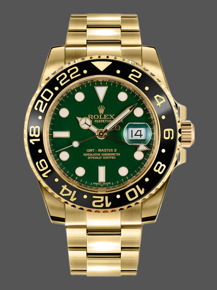 Green Dial Yellow Gold Dual Time 40mm Mens