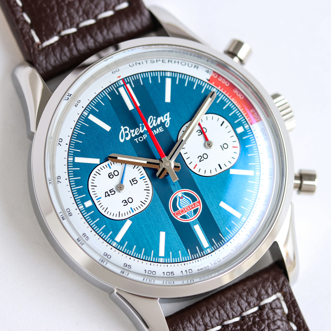 Vintage Racing Chronograph | 42mm Stainless Steel Case Teal Blue Stripe Stick Two-Register