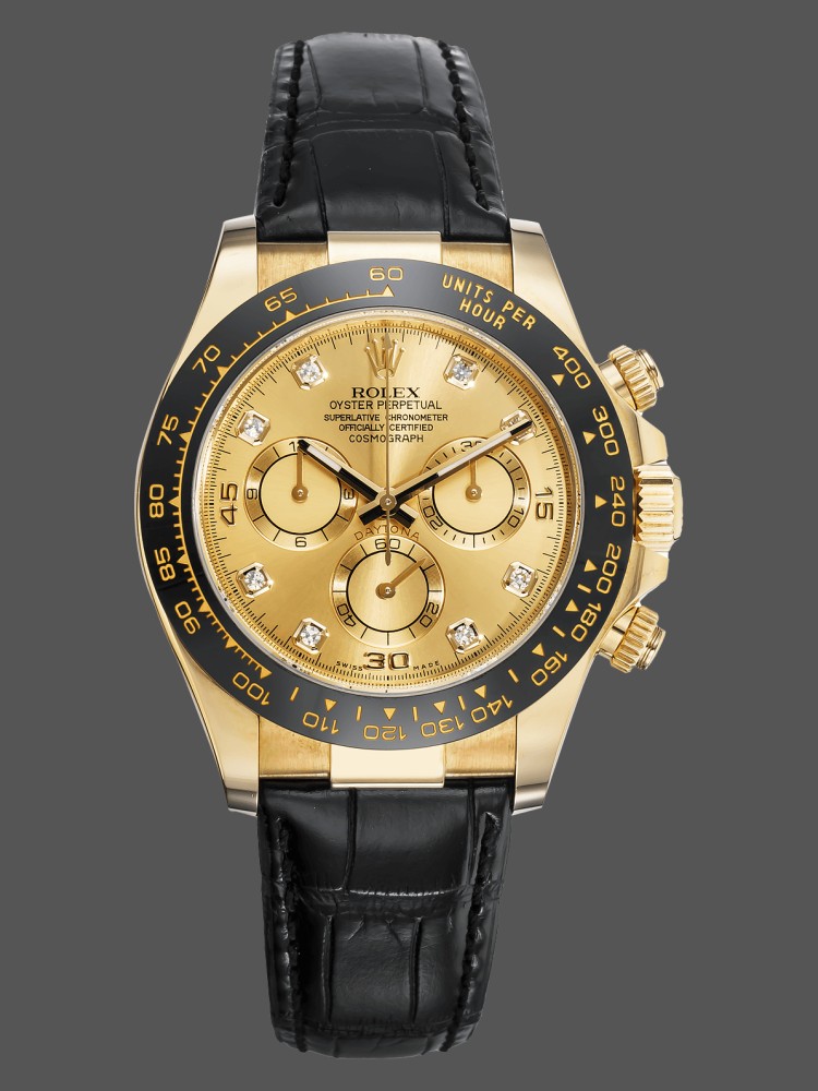 Leather Strap Champagne Diamond Dial Chronograph
