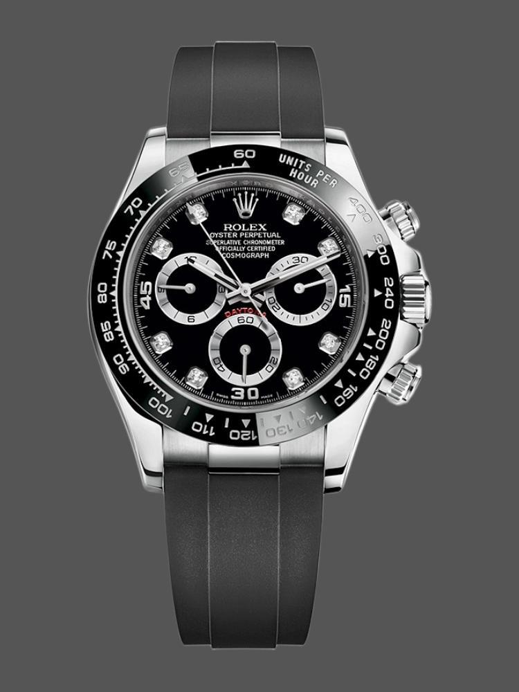 Black Diamond Dial White Gold Chronograph 40mm Mens