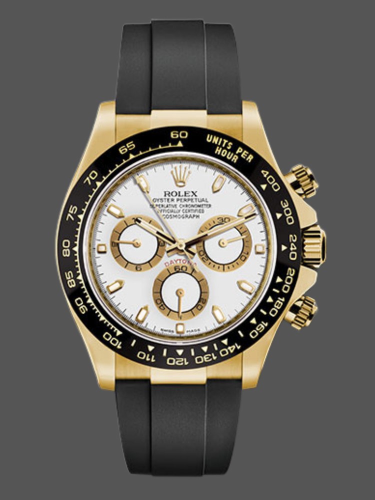 White Dial Black Rubber Strap Chronograph 40mm Mens