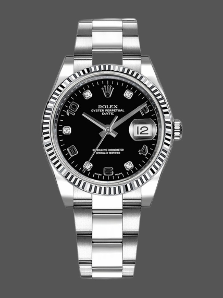 Silver Steel Black Diamond Dial Date 34mm Unisex