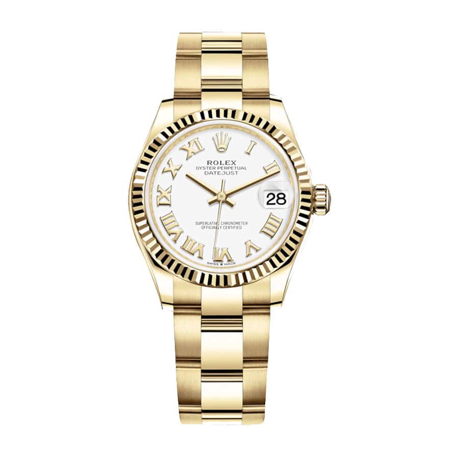 Grey Dial Fluted Bezel Yellow Gold 28mm Lady