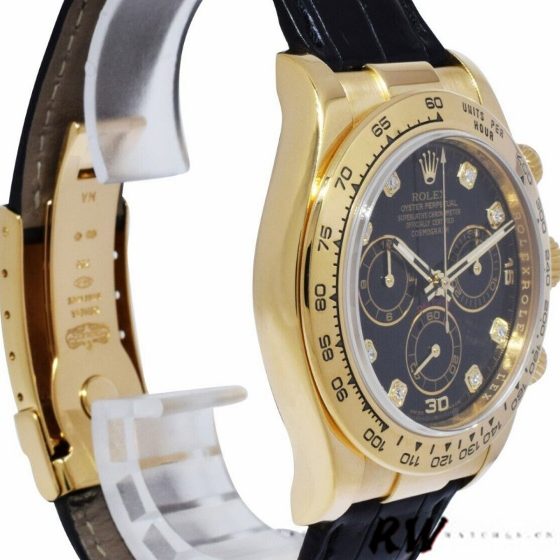 Black Diamond Dial Black Leather Strap Chronograph 40mm Mens