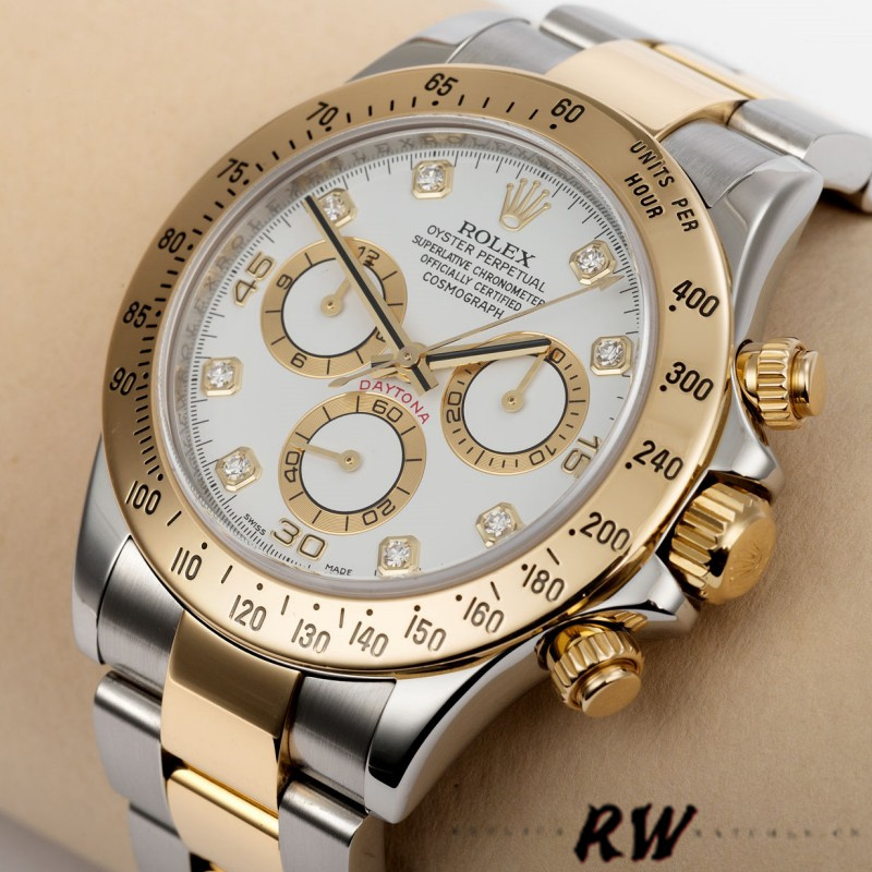 White Diamond Dial Two Tone Chronograph 40mm Mens