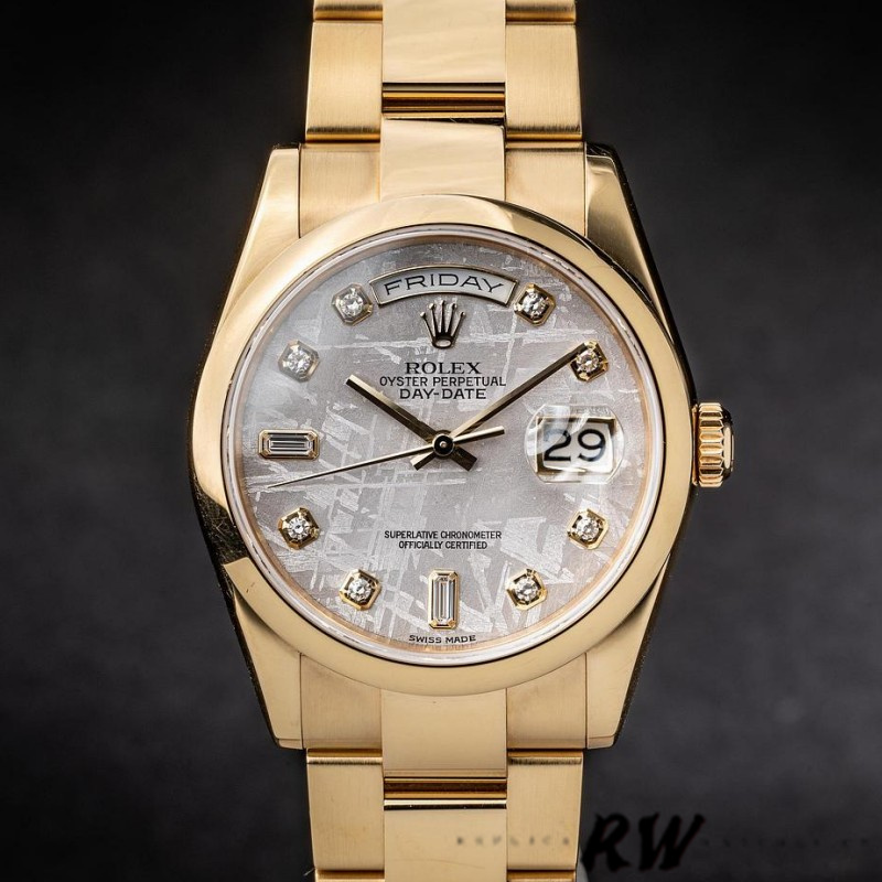 Meteorite Grey Diamond Dial Yellow Gold Date 36mm Unisex