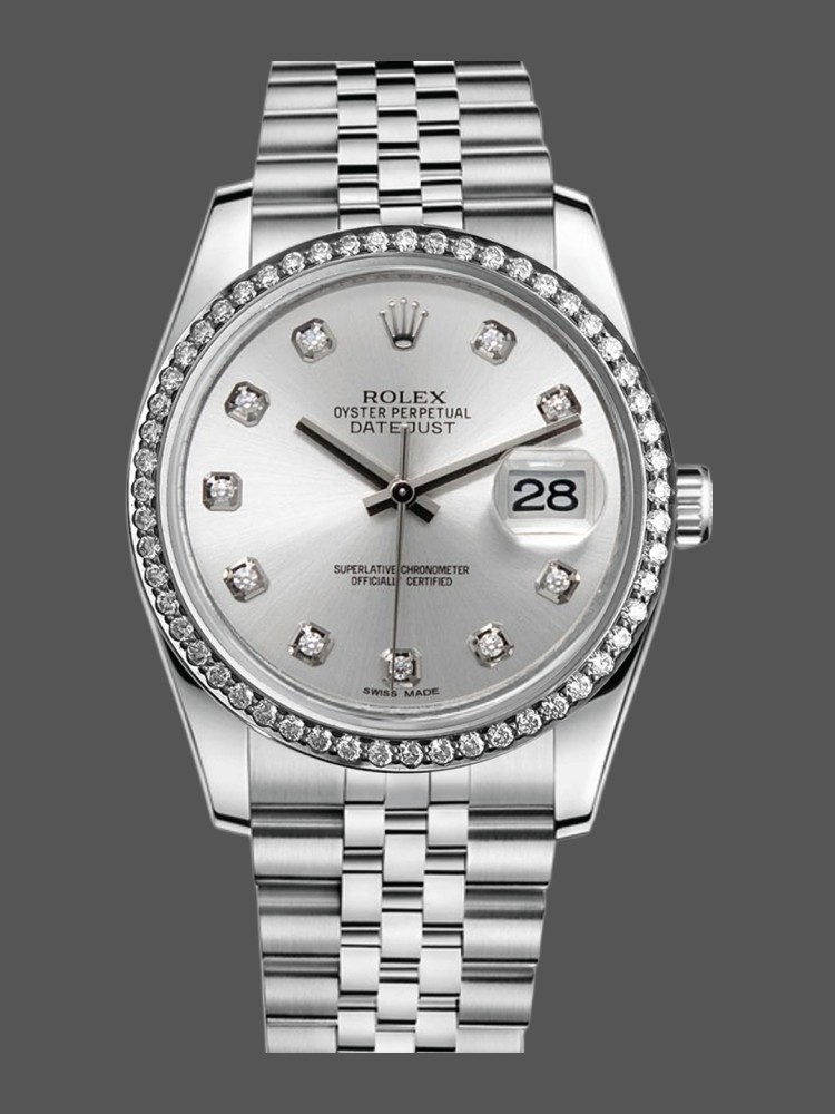 Silver Dial Diamond Markers Date Display 36mm Lady