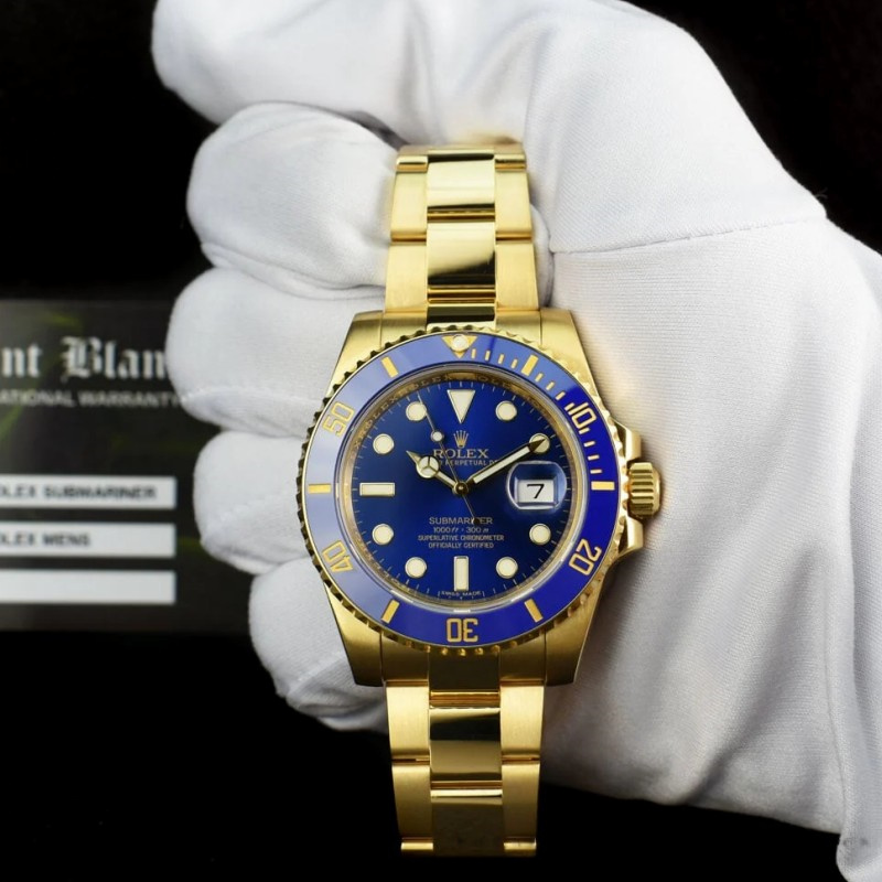 Blue Dial Yellow Gold Diver 40mm Mens