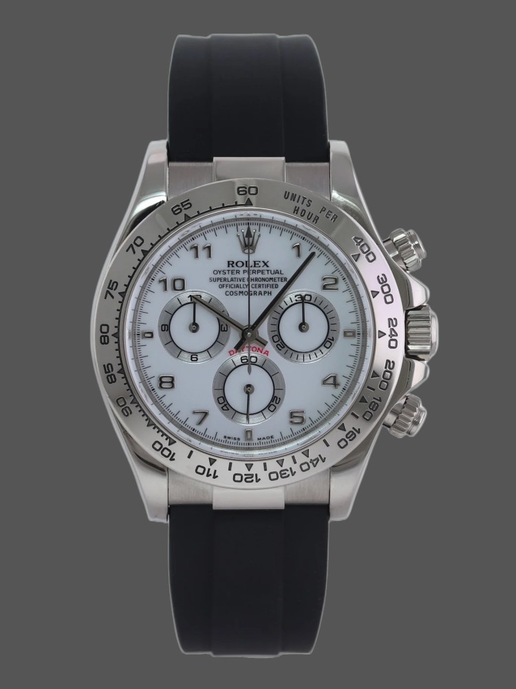 White Arabic Dial Black Rubber Strap Chronograph 40mm Mens