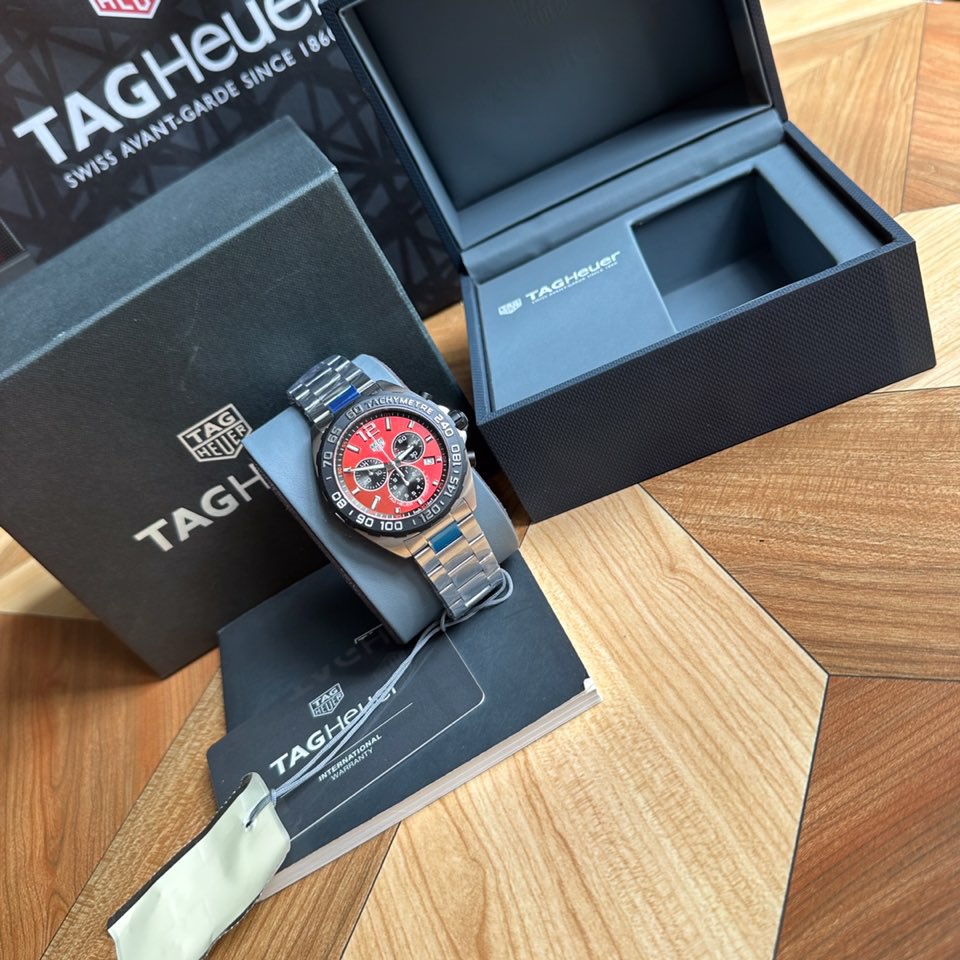 43mm Racing Chronograph Watch Red Dial with Steel Bracelet