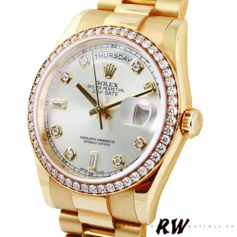 Silver Diamond Dial Yellow Gold Date
