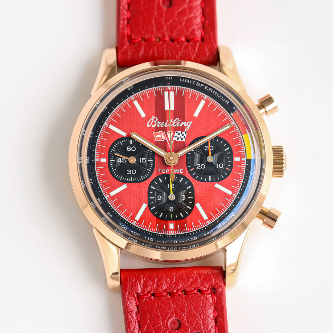 Vintage Red Stripe Chronograph | 41mm Rose Gold-Toned Case