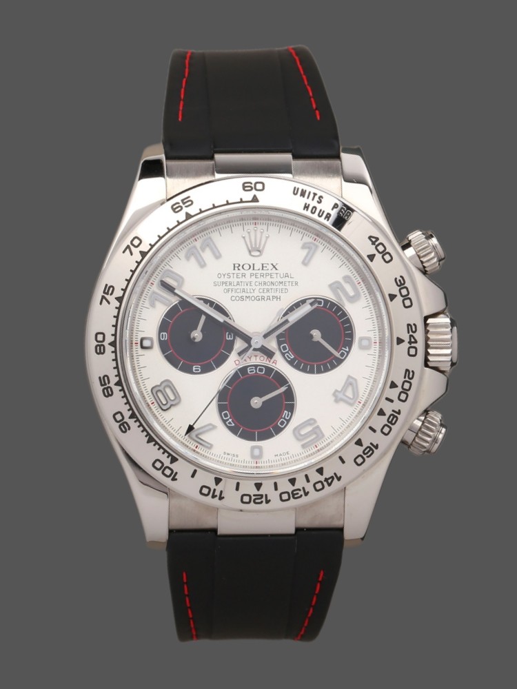 Panda Dial Black Rubber Strap Chronograph 40mm Mens
