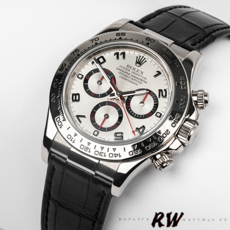 Silver Dial Black Alligator Leather Strap Chronograph 40mm Mens