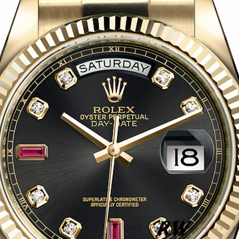 Yellow Gold Black Diamond Dial Fluted Bezel Date