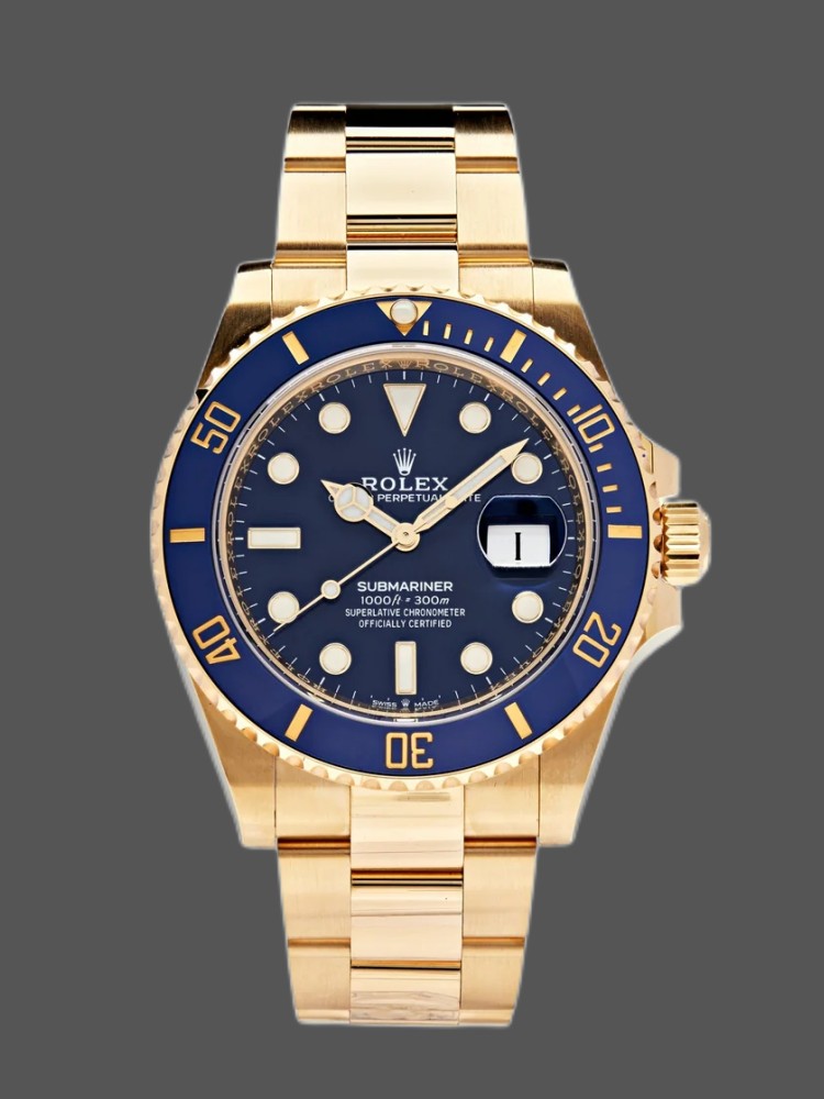 Blue Dial Yellow Gold Diver 40mm Mens