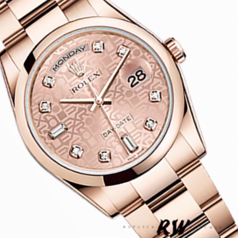 Pink Link Bracelet Diamond Dial Rose Gold Date 36mm Unisex