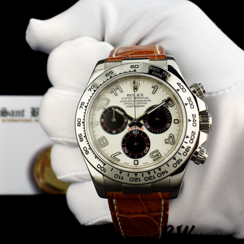 Panda Dial Brown Leather Strap Chronograph 40mm Mens