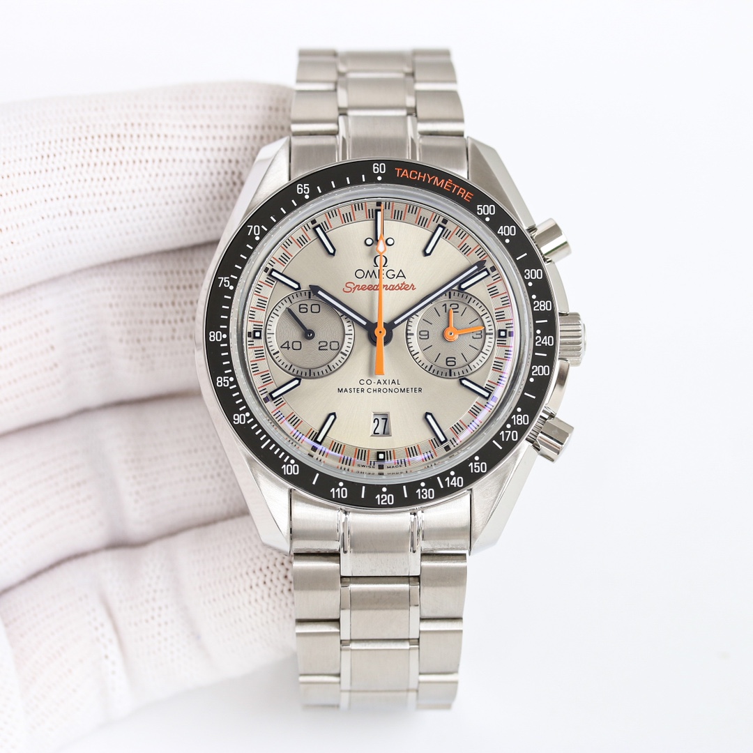 Luxury Motorsport Chronograph Watch | White Panda Dial & Orange Pointer